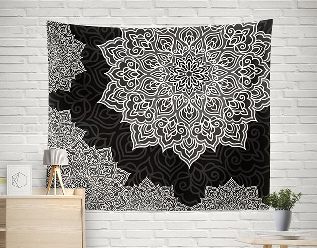 Black and White Mandala Wall Tapestry
